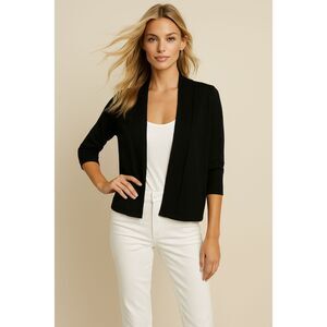LOFT BLACK 3/4 SLEEVE  RIBBED BACK YOKE SWEATER CARDIGAN SIZE: L NWT